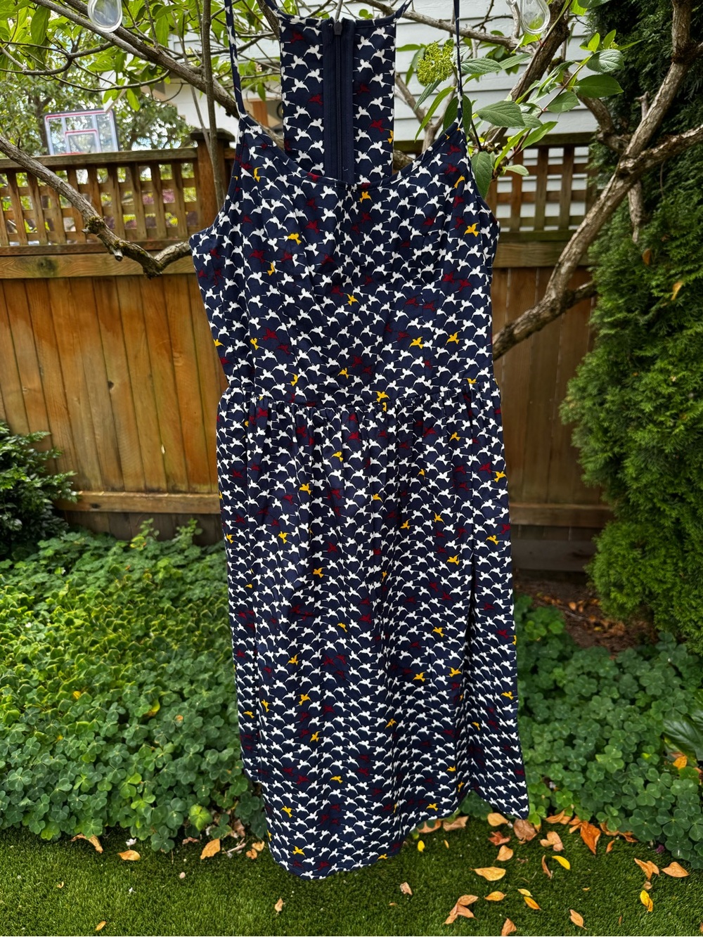 Navy Bird Print Fit & Flare Sundress with Pockets!